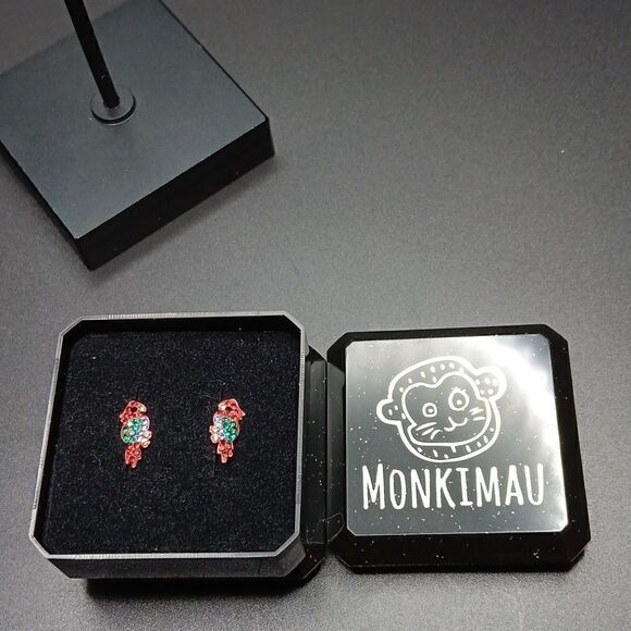New Monkimau 925 Sterling Silver Parrot Theme Earrings Girls New In Box - Picture 2 of 3